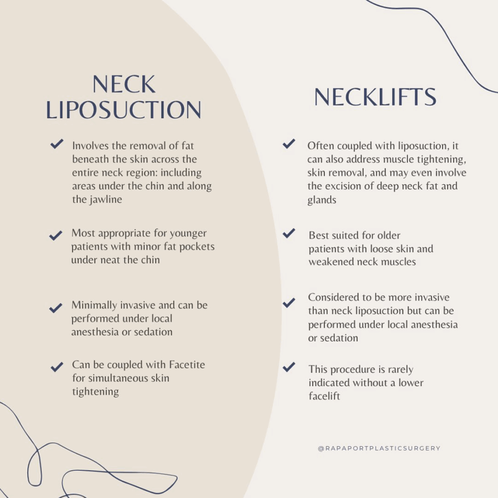 Learn more about neck lifts and neck liposuction and which proceeded you may be better suited for to perfect and sculpt your neck and jawline